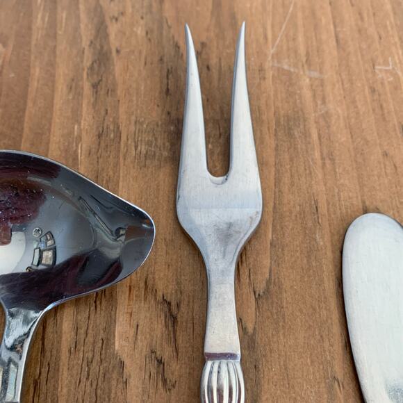 Sival Inger Stainless Flatware Denmark 3 Pc Glossy Ladle Fork Spoon Butter Knife - Picture 9 of 14